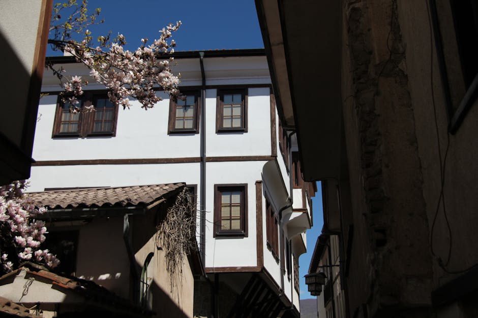 Kapeliya District Plovdiv Bulgaria narrow cobblestone streets wooden balconies