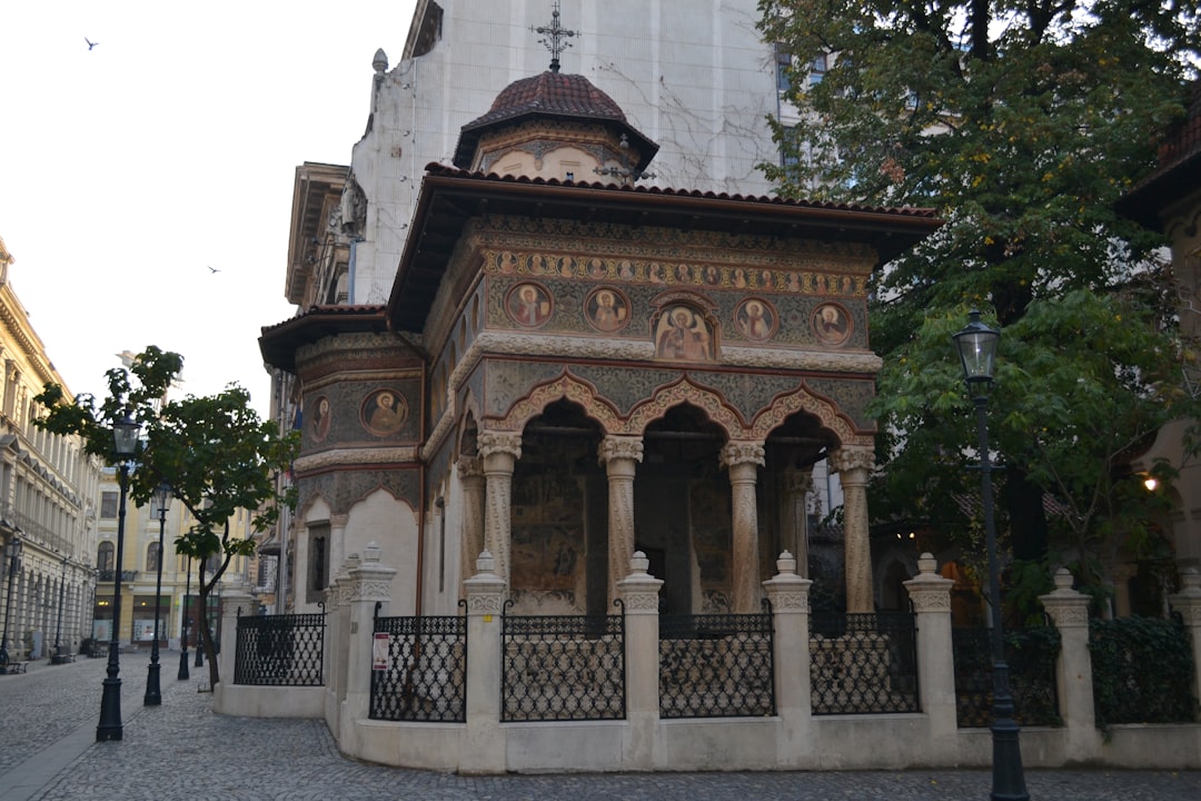 Old Town Bucharest cobblestone street Stavropoleos Monastery