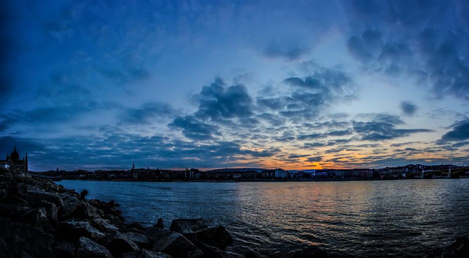 Budapest Óbuda district Danube river view sunset evening