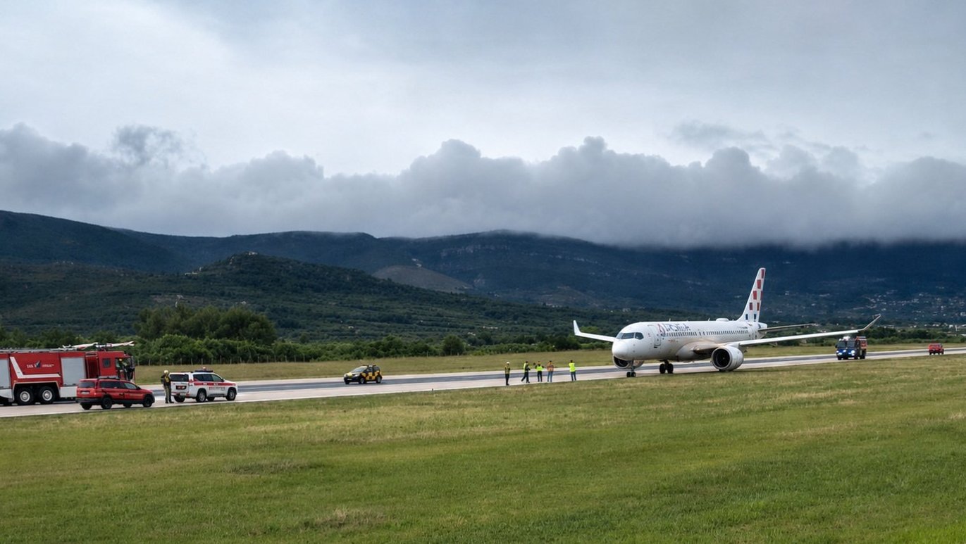 Airbus A220 Derapă de Pe Pista la Aeroportul din Split, Croația