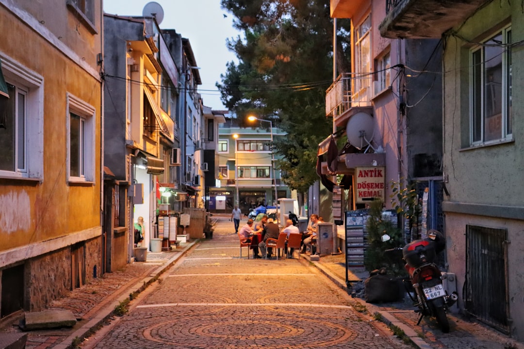 Rijeka Crnojevića town center narrow streets evening