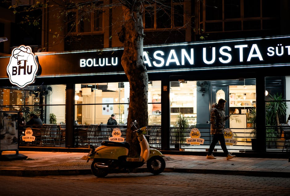 Troyan Bulgaria night street cafes lights