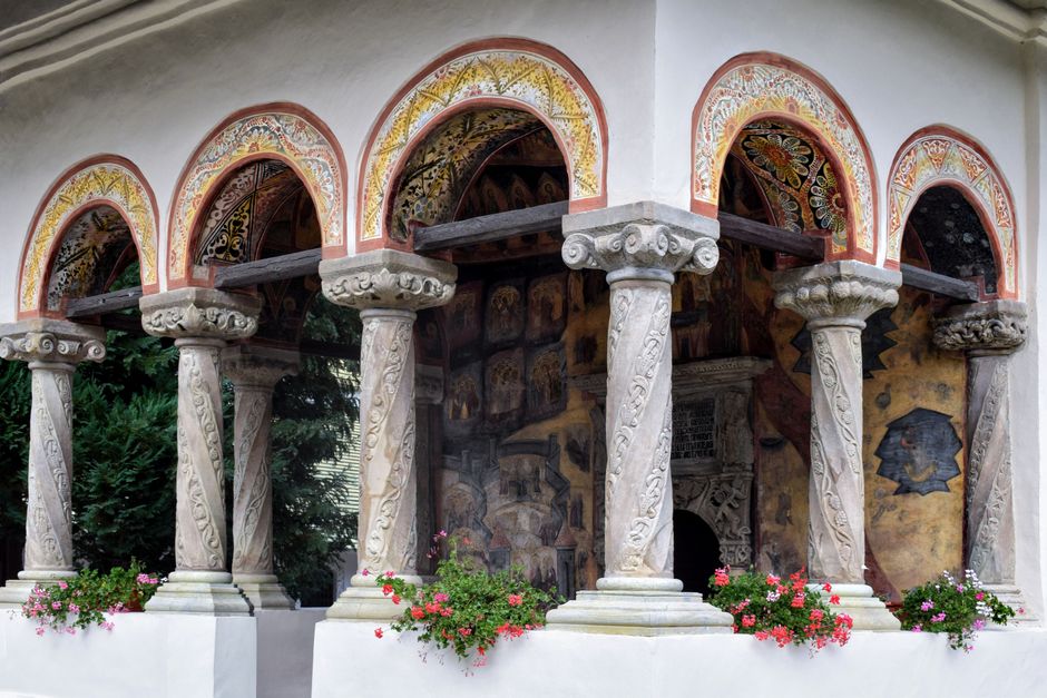 Pogănești Monastery Judgment of the Soul fresco exterior wall Romania