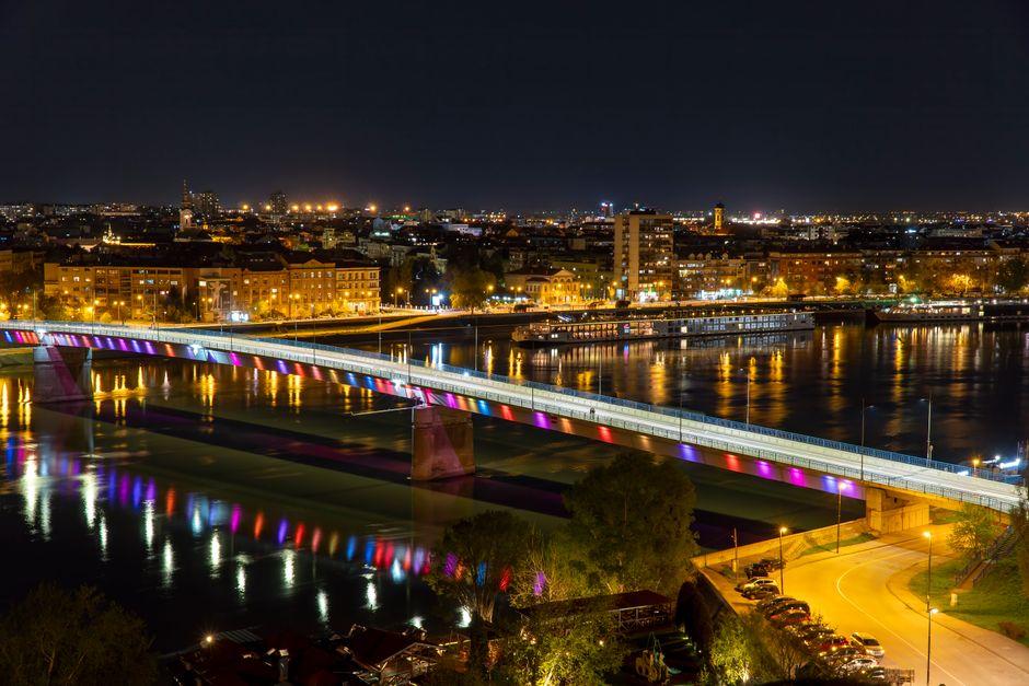 Danube Riverfront Bars Novi Sad evening lights