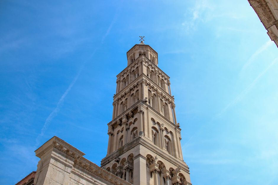 Split Croatia Cathedral of Saint Domnius bell tower view Adriatic sea
