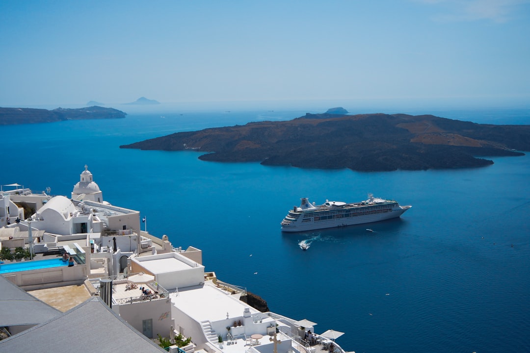 Santorini caldera cruise ship view
