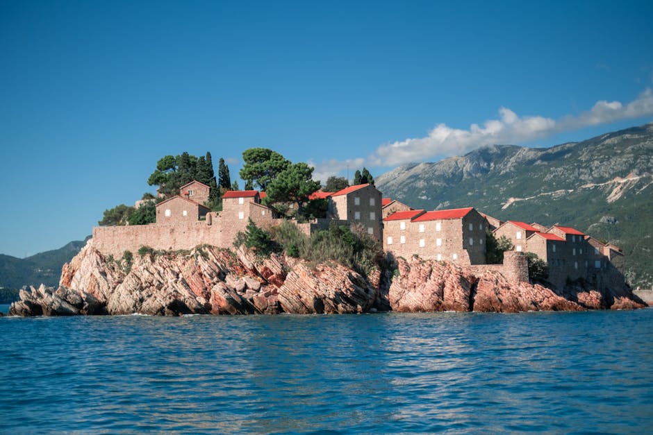 Sveti Stefan Montenegro red-roofed houses island luxury resort Adriatic sea