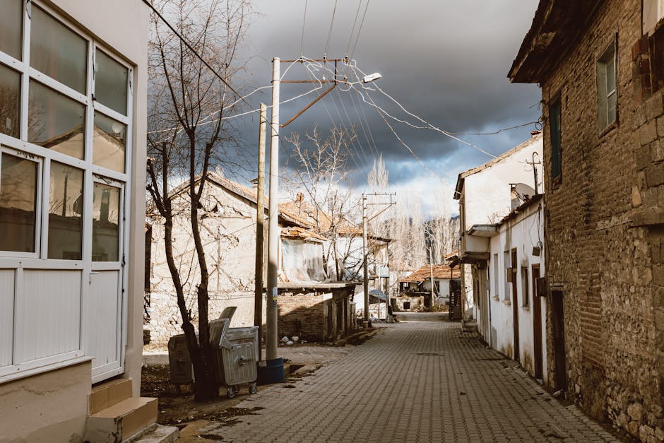 Old Town Bansko Bulgaria traditional houses cobblestone street winter