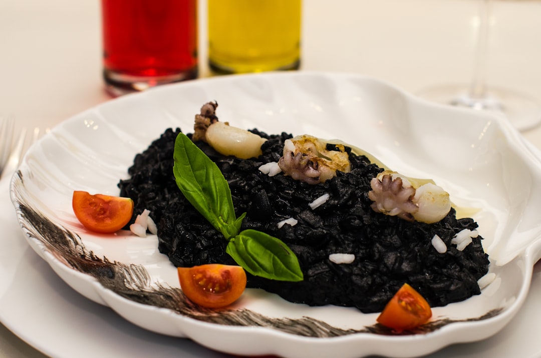 Hvar island black risotto cuttlefish ink plate olive oil