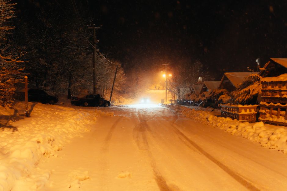Rila village night quiet street lights